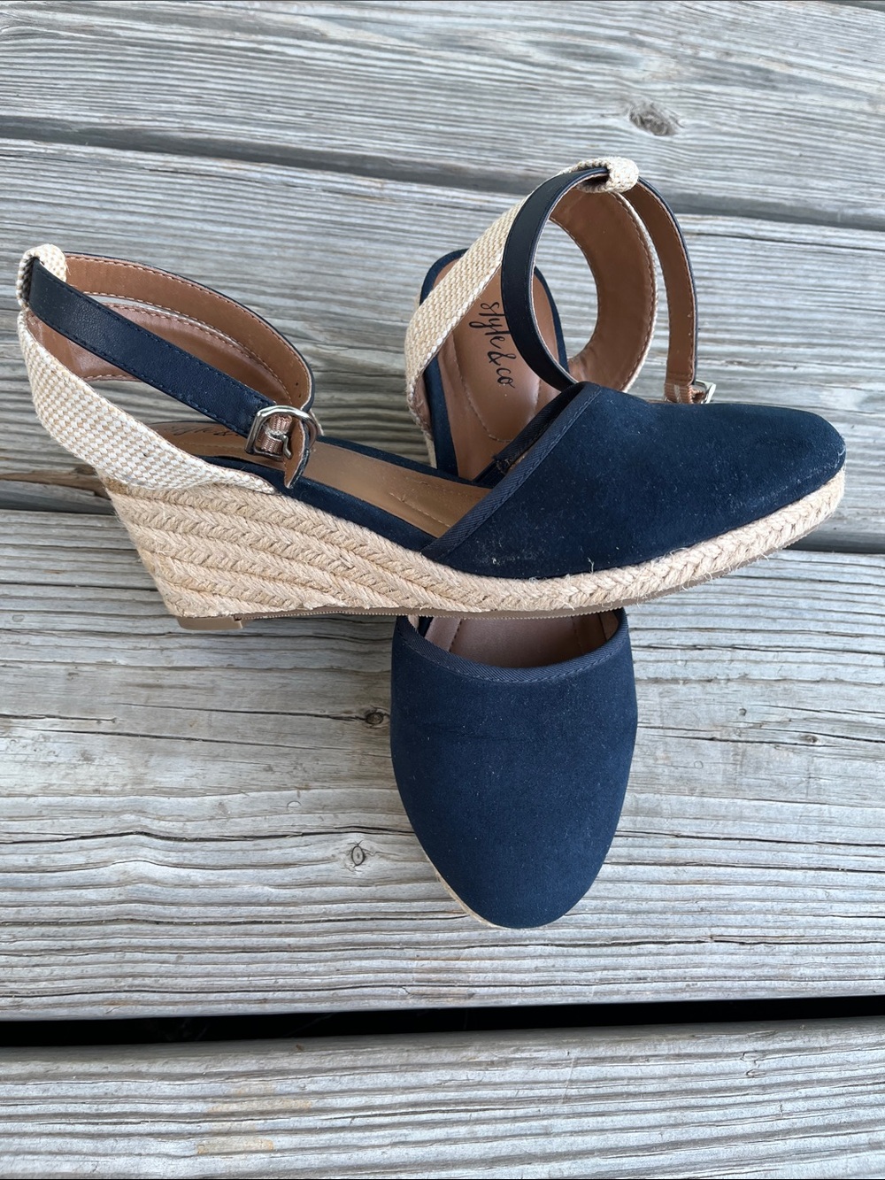 Style & Co. Navy Espadrille Wedge Sandals - Picture 3 of 3